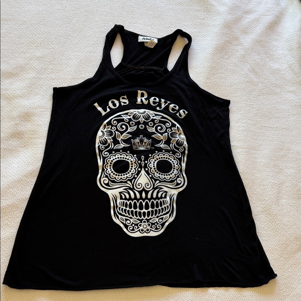 LA Los Reyes Hockey Black Tank Top with Skull Design